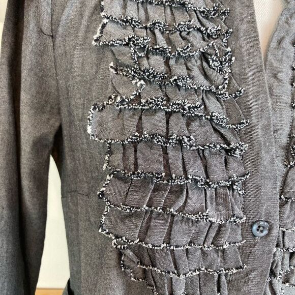 Gray Button-Up Dress w/ ruffled front yoke button down w/ matching belt& pockets - Picture 8 of 11